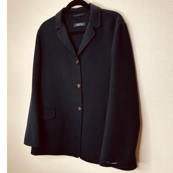 S MaxMara Cucio Amano Navy Angora Wool Blend 3-Button Blazer 12 - Picture 3 of 13